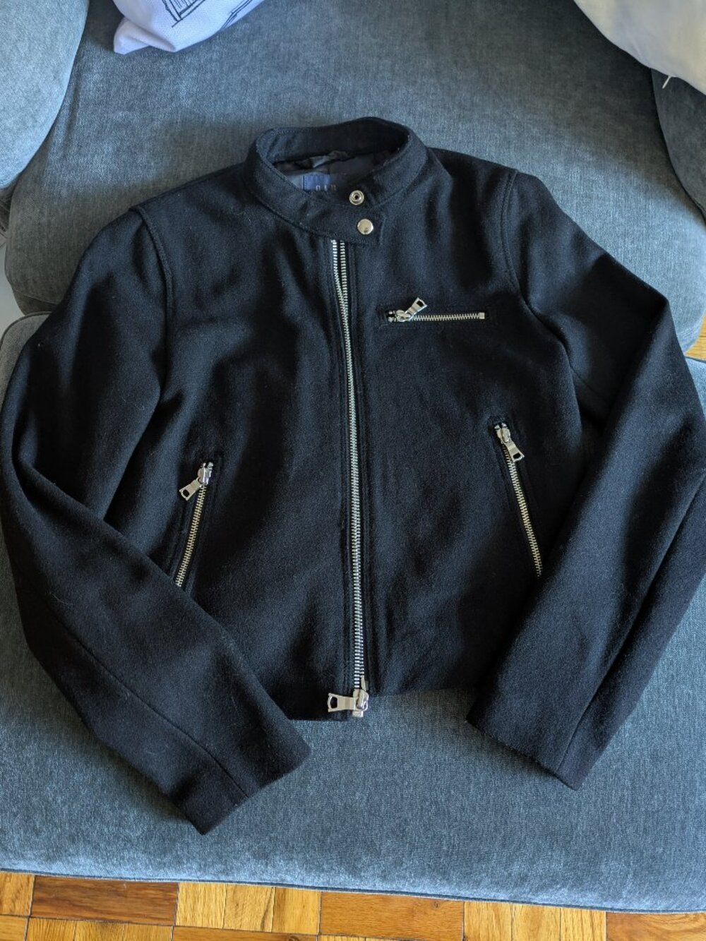 GAP Bomber Jacket/Biker Style Jacket, Wool Blend, Black Size XS